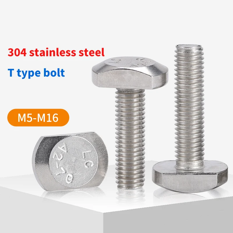 304 Stainless Steel T-Bolt Punch Slot Bolt GB37 T-Mold Clamping Plate Screw for Industrial Use Sizes M5 M6 M8 M10 M12