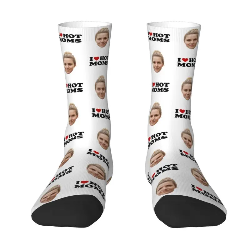 Kawaii I Love Hot Moms Custom Socks Men Women Warm 3D Printing Personalized Face Photo Design Sports Basketball Socks
