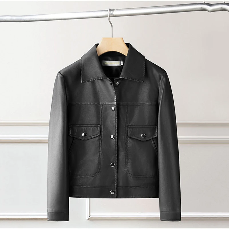Fashion Short Coat Leather Jacket Women's Single-breasted Casual Top Outerwear Spring Autumn Streetwear Loose PU Leather Jackets