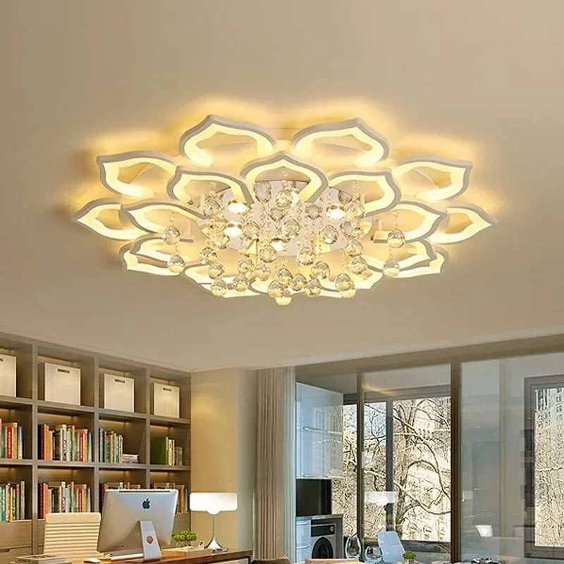 Lámpara de Techo LED Moderna Blanca de Acrílico para Sala de Estar, Lámpara de Cristal para Dormitorio con Control Remoto, Regulable, Plafón Lustre