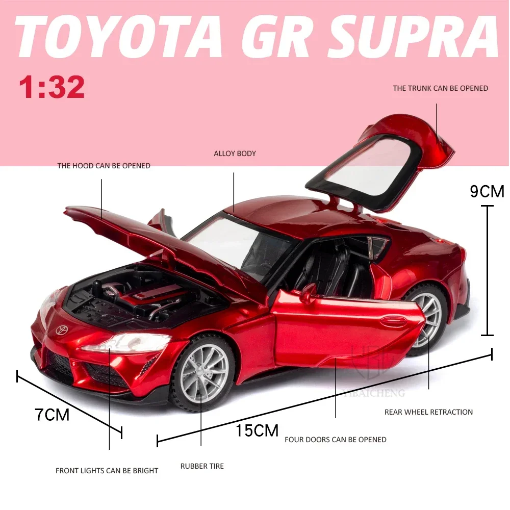 1/32 تويوتا GR SUPRA دييكاست سبيكة سيارة نموذج عالية محاكاة لعبة معدنية مع ضوء الصوت التراجع لمجموعة الأطفال الصغار