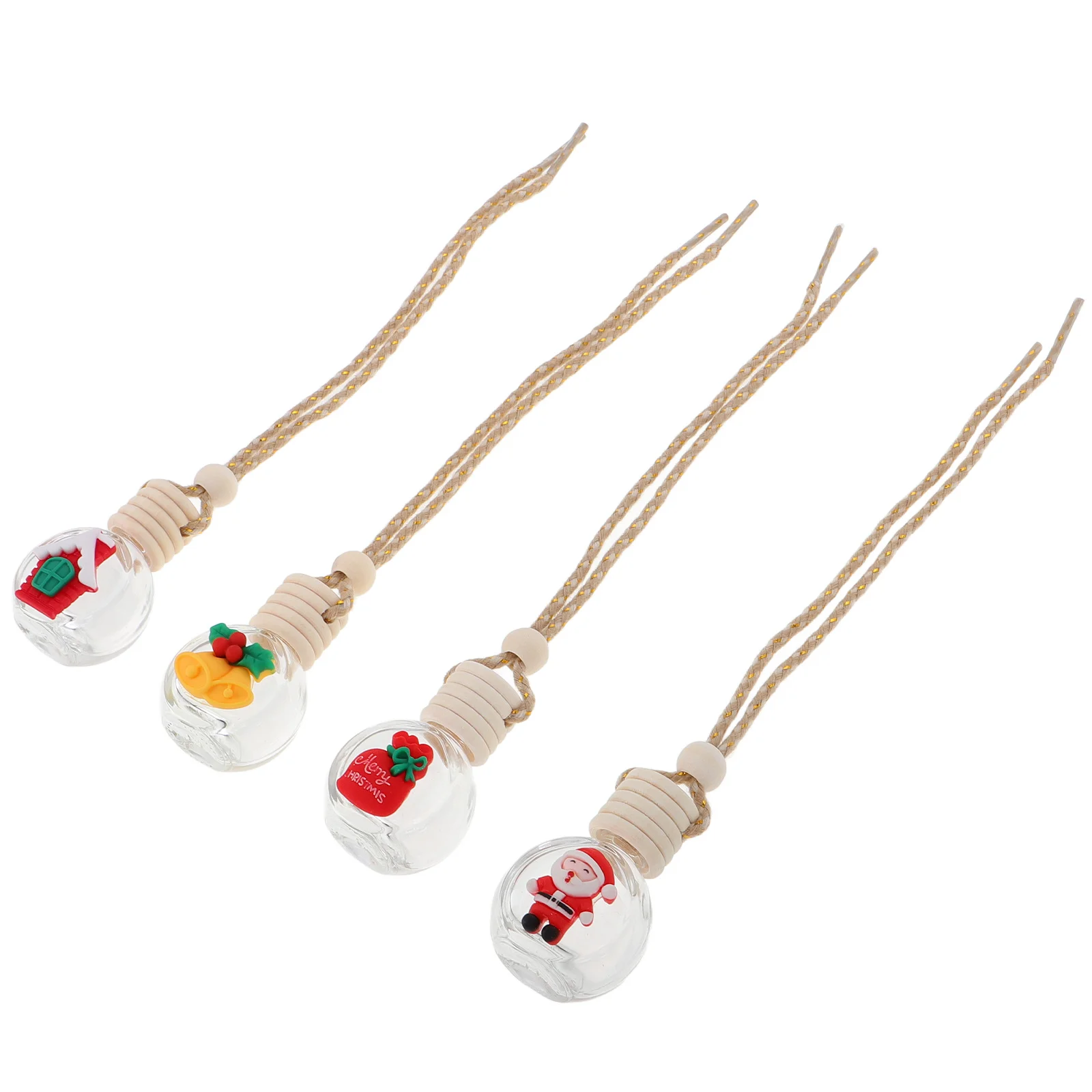 

4pcs Hanging Air Freshener Diffuser Bottle Christmas Design Empty Clear Glass Essential Oil Fragrance Vials Refillable Perfume