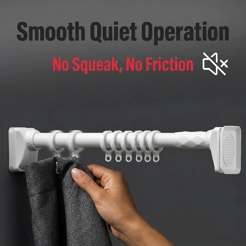 

No Drill Shower Curtain Rod Adjustable Tension Mount, Spring Loaded Bathroom Rod with Square Base, Easy Installation