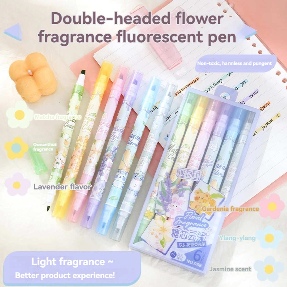6 Teile/satz Dual Tip Duft Fluoreszierende Marker Pastell Zeichnung Stift für Student Schule Bürobedarf Nette Schreibwaren