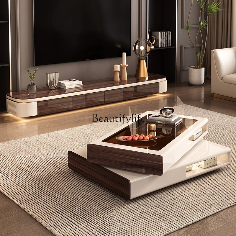 Creative Rotational Coffee Table Living Room Light Luxury Advanced Design Double Layer Tea Table