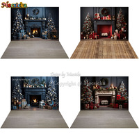 Mocsicka Christmas Fireplace Room Background Photography Wooden Floor Xmas Snowy Backdrop Winter Kids Family Birthday Photozone