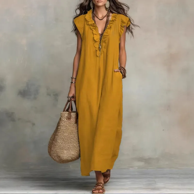 Women Spring Summer Boho Flutter Sleeve Floor Length Maxi Dress Elegant Beach Long Dress view 6