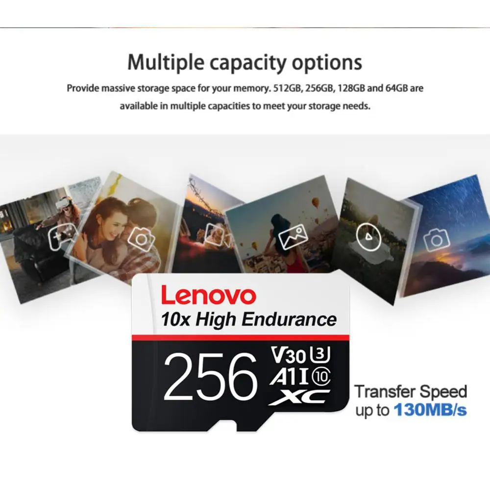 Lenovo Flash Memory 128GB Micro TF/SD Card 512GB A1 Class 10 1TB SD Memory Card 2TB Memory SD Cards For Android Phone/Dash Cam