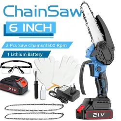 6 Inch 21V Mini Powerful Cordless Electric Chain Saw Woodworking Handheld Pruning Chainsaw Wood Garden Cutting Tool for Makita