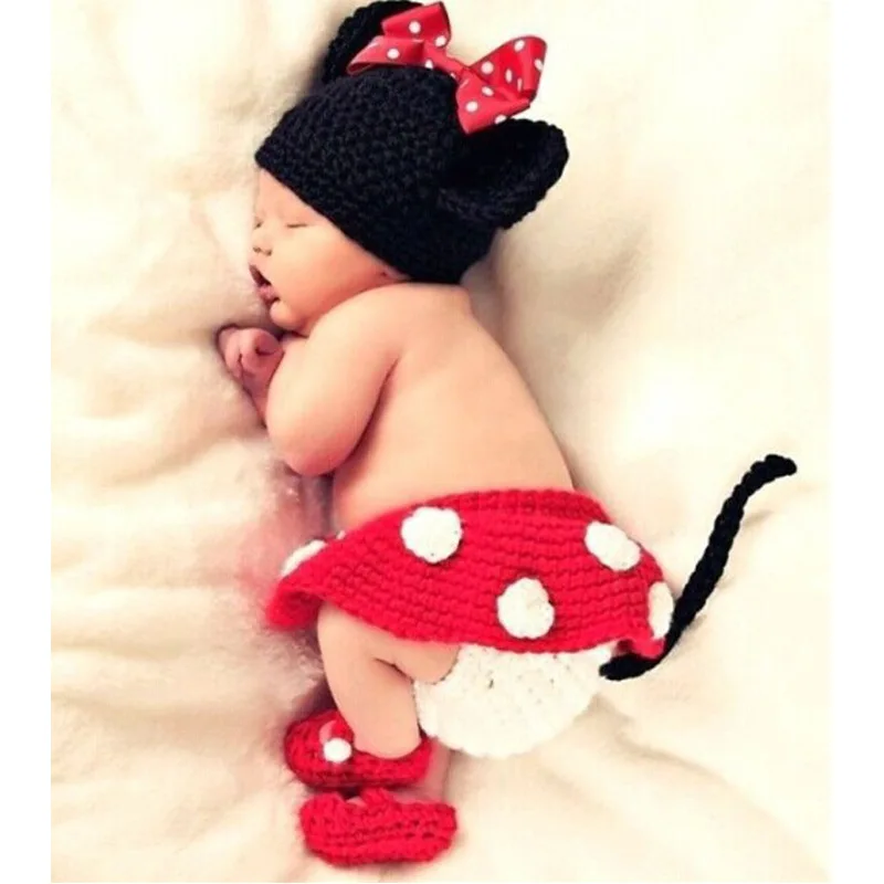 4PCS Animal Style Baby Crochet Halloween Costume Newborn Photography Props Handmade Knit Mickey Outfit Sleepy Owl Frog Baby Gift