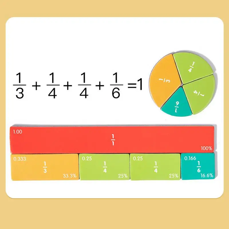 Telha de fração educacional ensino telhas de fração brinquedo para crianças manipuladores de frações da escola primária para estudantes para