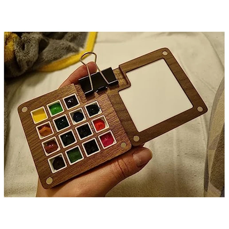 1Set tavolozza di schizzi portatile 15 griglie Mini tavolozza di colori da viaggio in legno scatola di tavolozza magnetica in legno per pittura ad acquerello