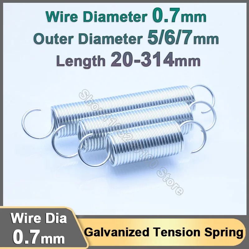 

0.7mm Galvanized Tension Springs Open S Hook Expanding Extending Spring Pullback Spring Zinc Plated Stretching Spring OD 5/6/7mm