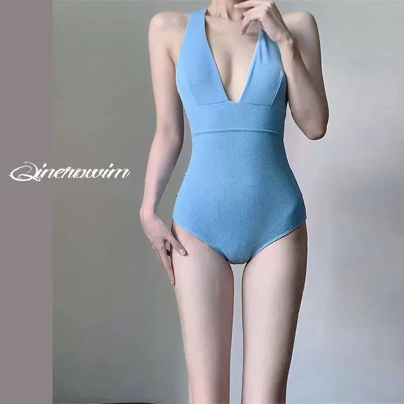 

Swimsuit Women's One-piece Solid Color Bikini Sexy Meat Cover and White Seaside Vacation Hot Spring Swimsuit Swimsuit Women