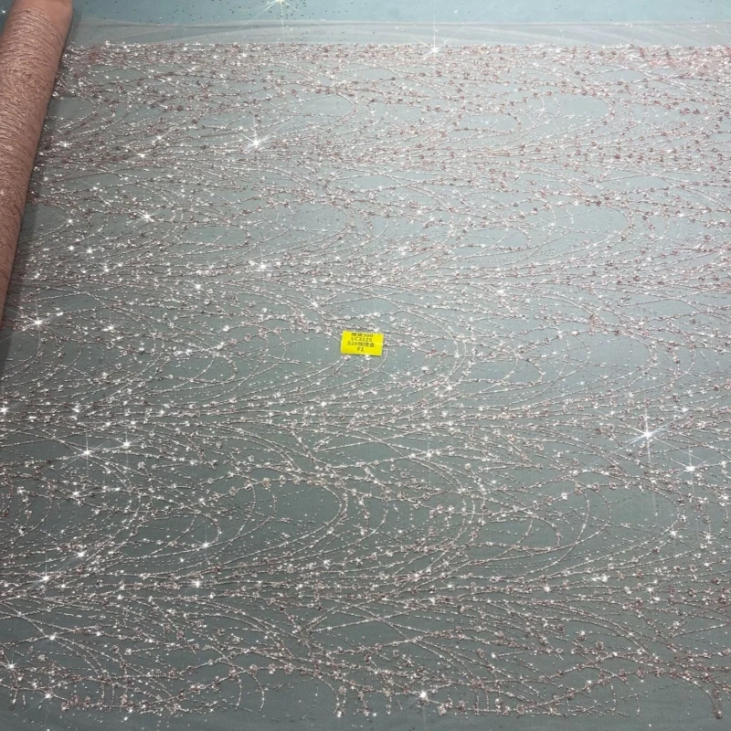 

10 yards Champagne Fadhion Africa Glitter Fabric Embroidery Net Lace Glued Glitter Sequins Wedding Party Spray gold Tull fabric