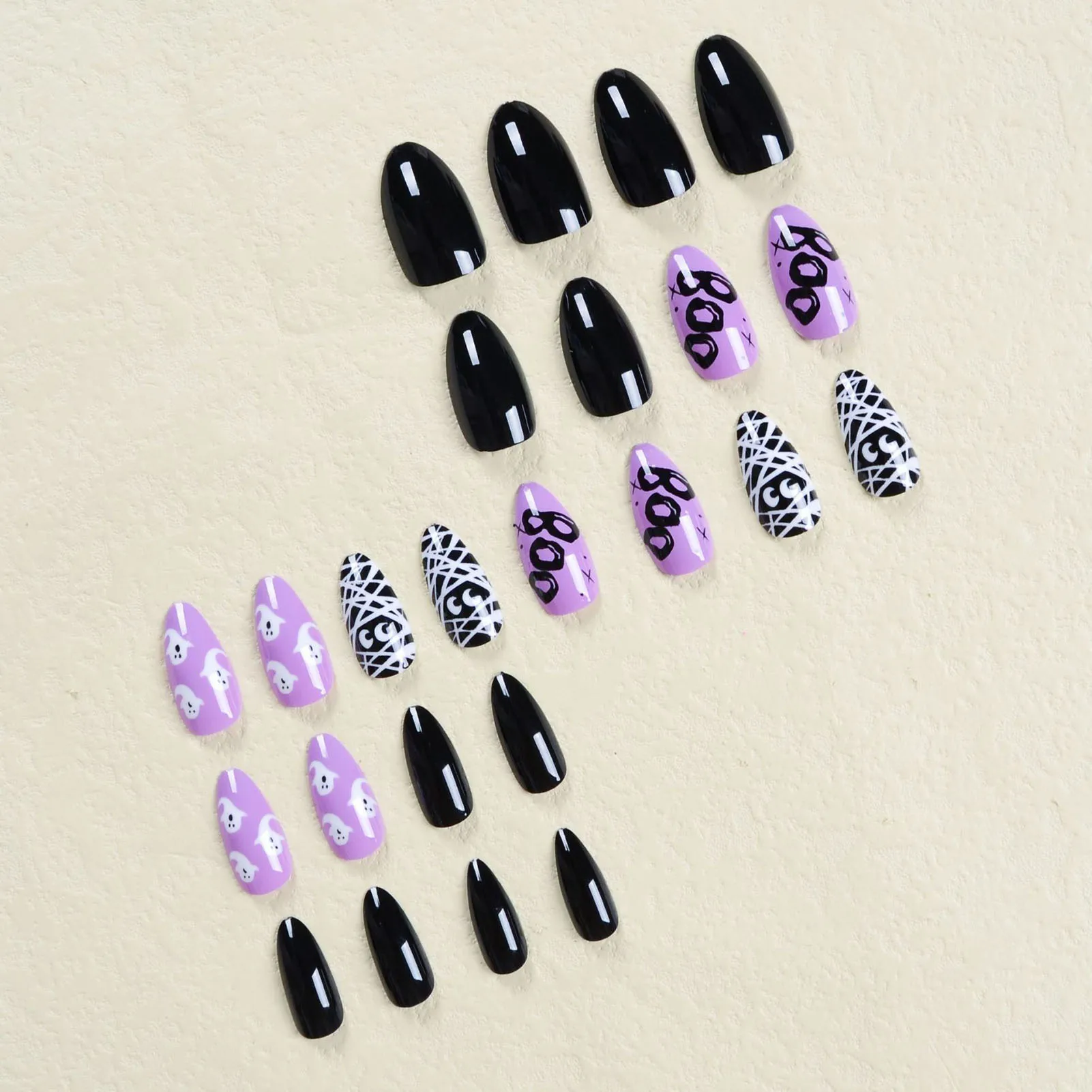 Black Purple Short False Nail Halloween Theme Festival Style Reusable Nail for Family Celebrating Festivals