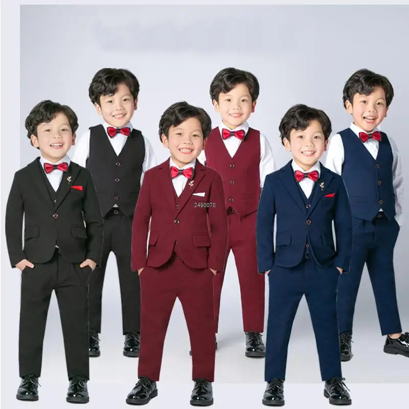 Wedding Suit For Boys Children Wine Red Stage Performance Formal Suit Kids School Suit Children Birthday Ceremony Chorus Costume