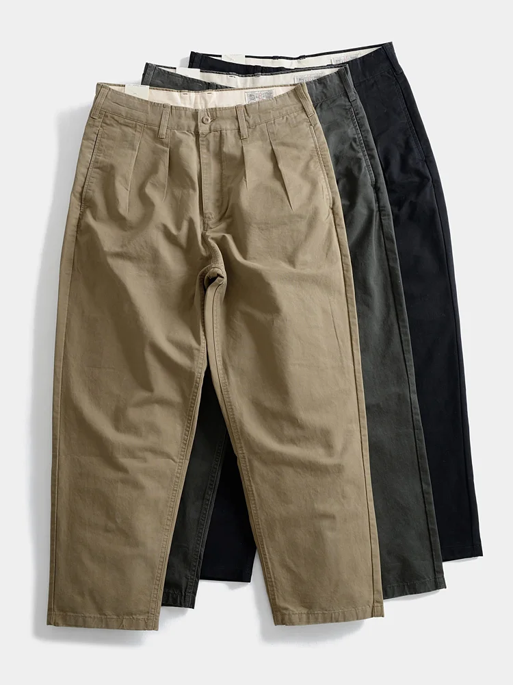 

Heavyweight Pure Cotton Vintage Straight Leg Casual Pants Loose Wide Leg Men's Workwear Trousers Autumn Winter Faion