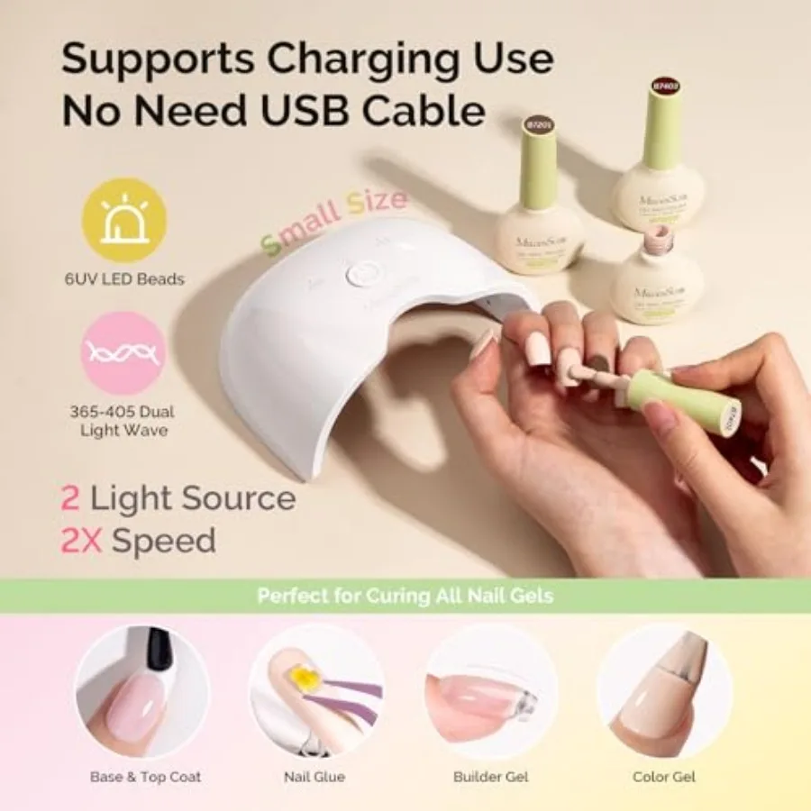 Gel Nail Kit with P-ART06G Cordless UV Lamp Rechargeable LED UV Light with Smart Sensor Classic Popular Colors Plant Based Nail