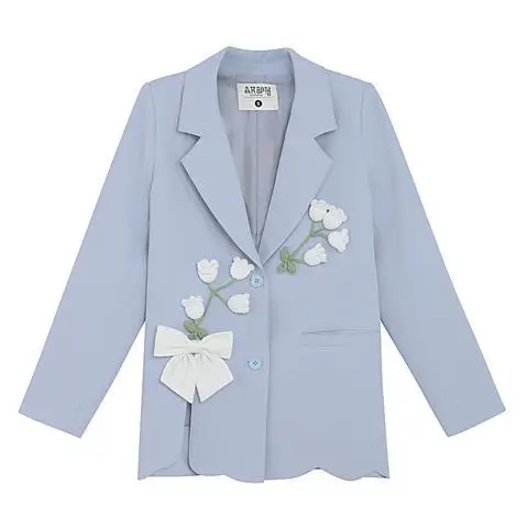 Sweet Fresh Literary Style Blazers Coats Women\'s High-end Three-dimensional Flower Bow Casual Slimming Temperament Suit Jackets