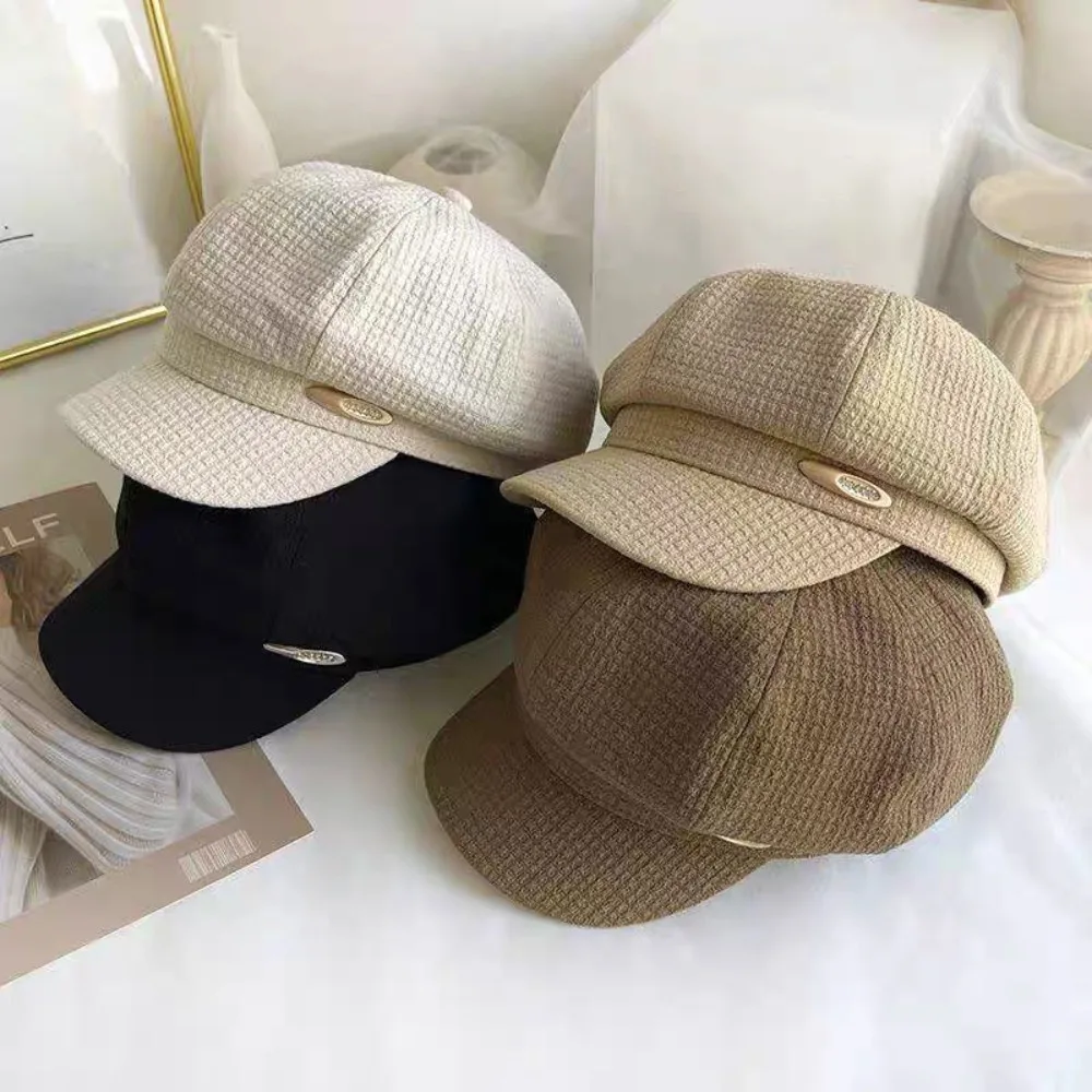 Casual Solid Color Octagonal Hat Big Head Circumference Windproof Peaked Cap Gold Label Painter Cap Women