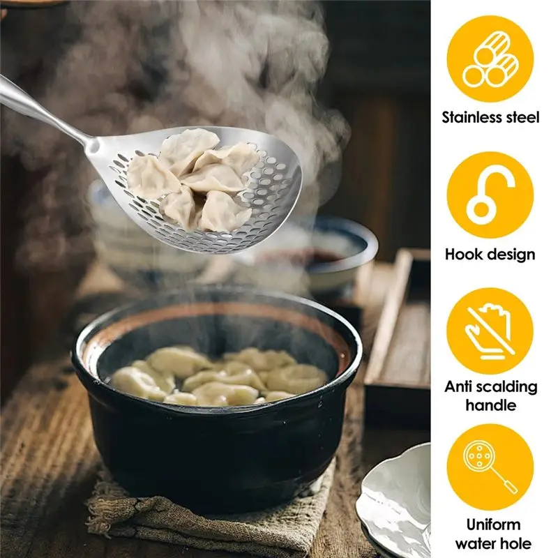 ABLA-Slotted Spoon 304 Stainless Steel Skimmer Spoon With Long Handle Efficient Skimmer Ladle Multifunctional Strainer Spoon