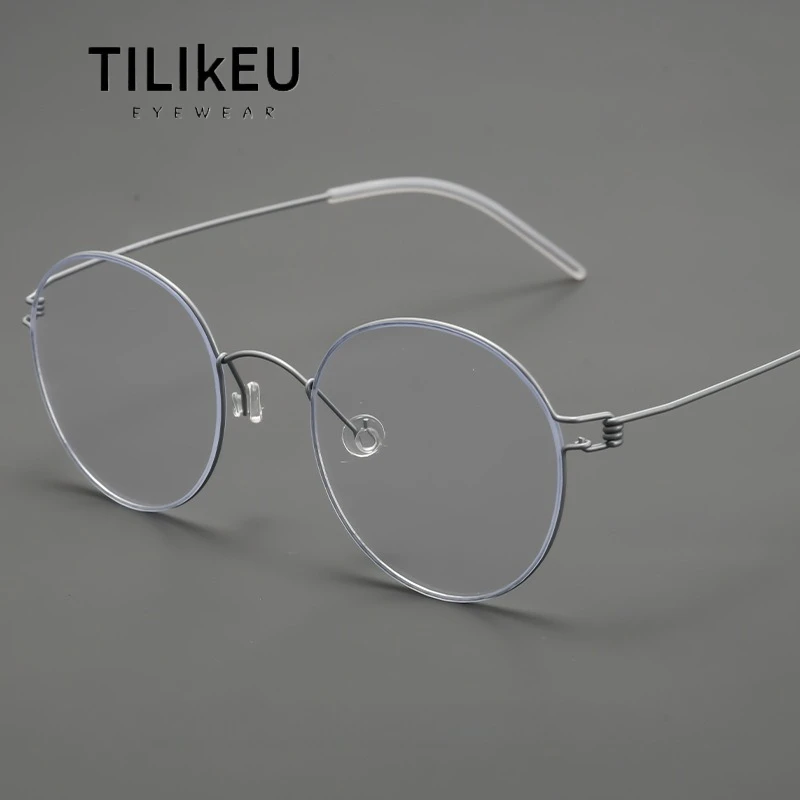 إطار نظارة مستدير من التيتانيوم بدون براغي عالي الجودة مع عدسة حجب الضوء الأزرق للرجال نظارات خفيفة الوزن 4.8 جرام #1