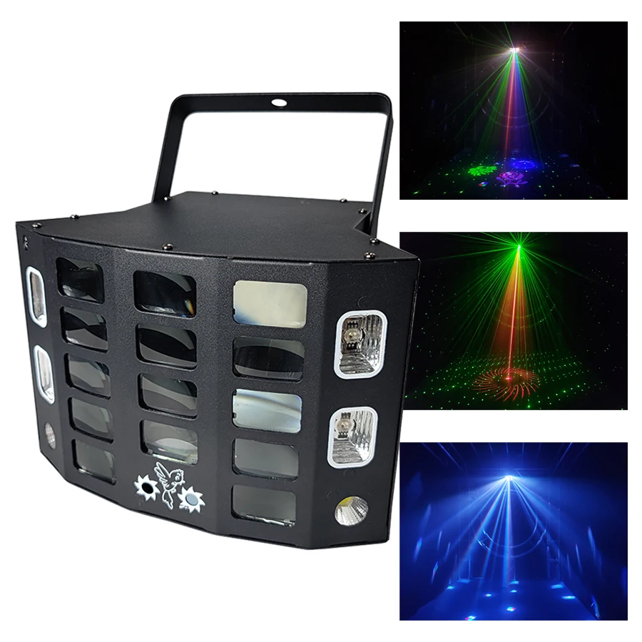 RGB Butterfly LED Laser Light, Padrão Tingido, Strobe Misto, Iluminação de Palco, Disco DJ Party, Iluminação do casamento, 5 em 1