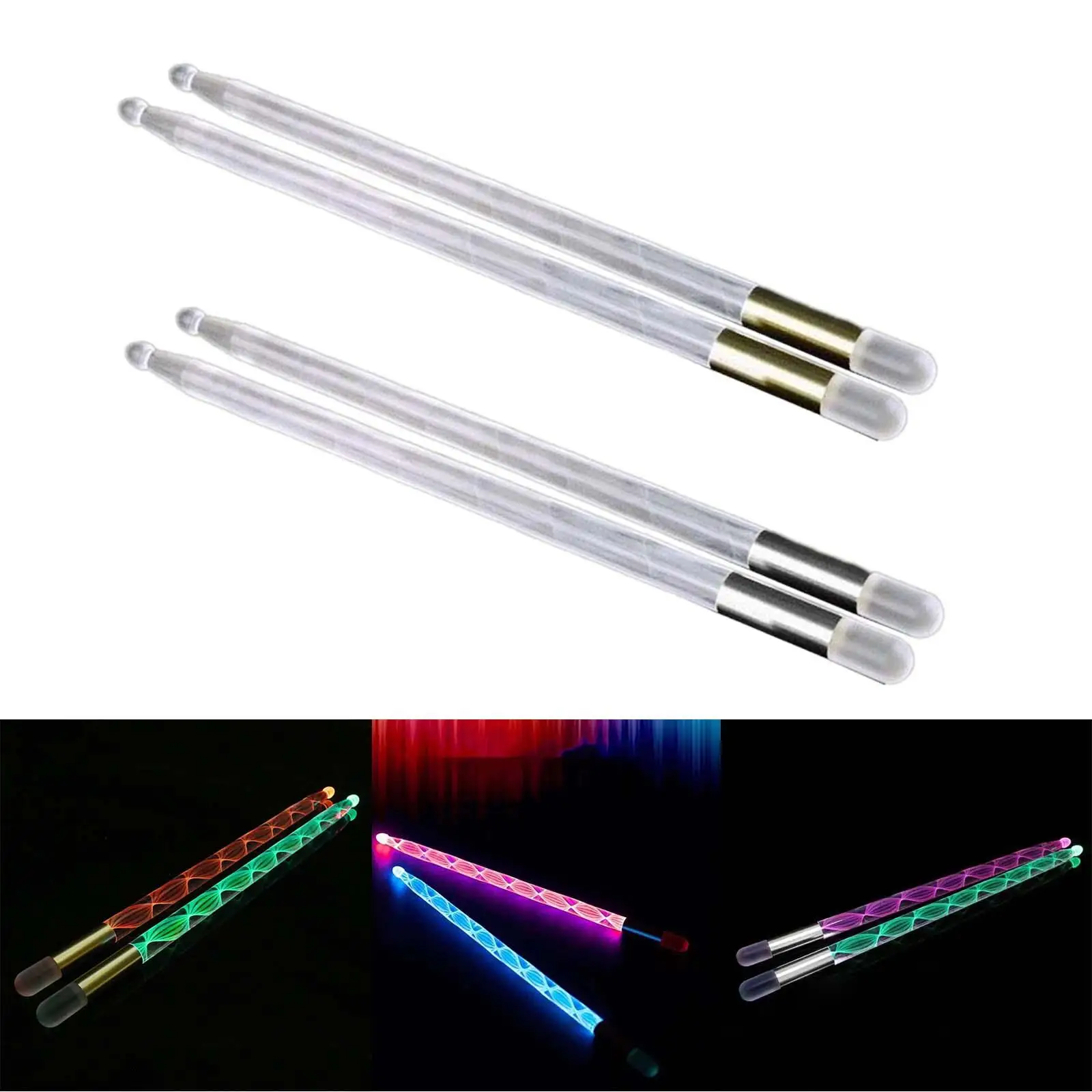 2x Light up Drum Sticks 13 Color Changing Portable Tip Drumsticks Musical