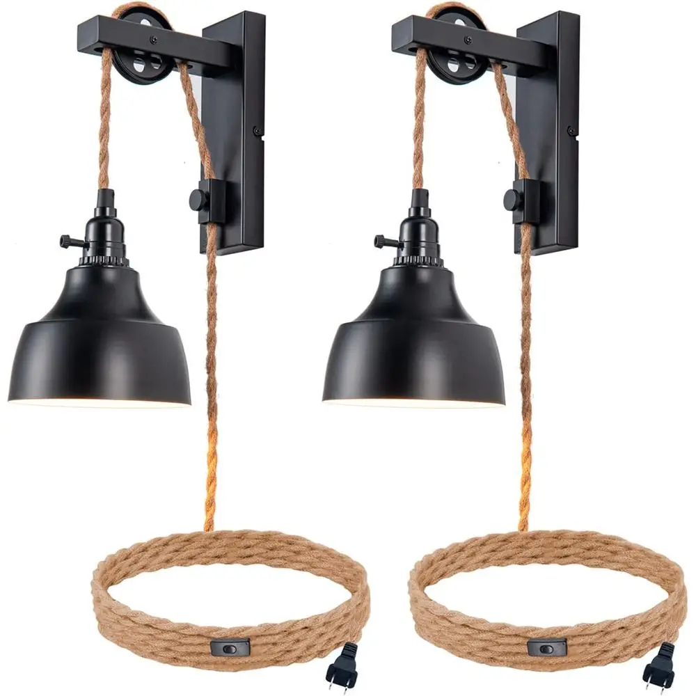 

8T Plug in Wall Sconces Pulley Wall Lamps Vintage Hanging Light ixture Wall Lights with Plug in Cord On/O Switch Set o Two Black