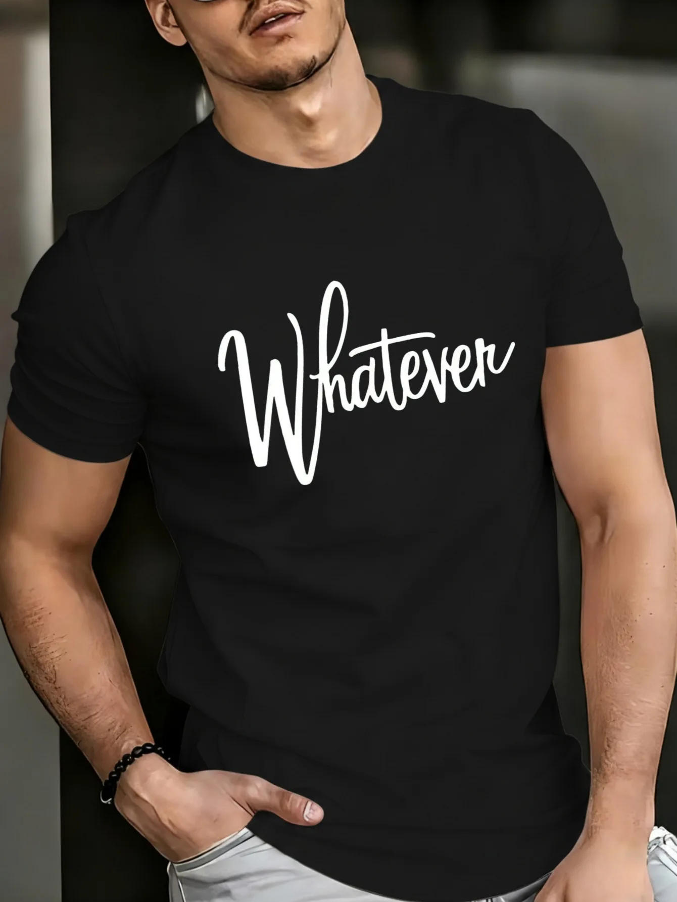 JOOCAR T-shirt en coton décontracté pour toutes les saisons, avec inscription blanche en police script sur fond noir, col rond, manches courtes douces, extensibles et respirantes, haut streetwear à imprimé lettres tendance, choix de cadeau idéal pour les fêtes