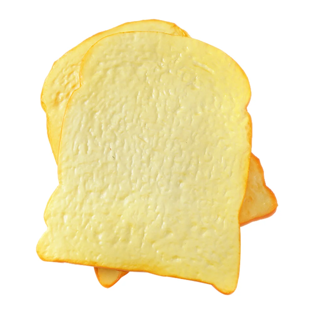 

2 Pcs Fake Bread Soft Toast Model Prop Slice Pu Artificial Decor Kitchen Food Play