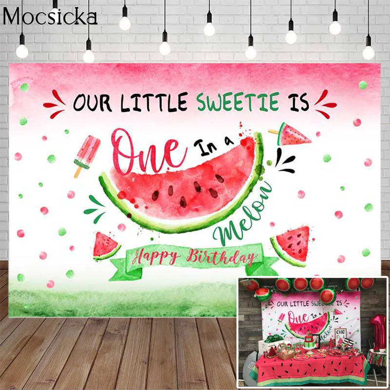 Mocsicka – toile de fond en pastèque pour l'été, Fruit doux, bannière de fête de 1er anniversaire, accessoires décoratifs, arrière-plan pour stand Photo