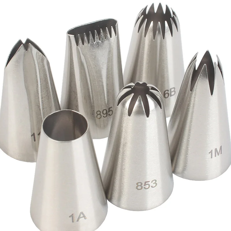 6pcs Cookies Tip Metal Cream Decorating Tip Sets Pastry Tools Stainless Steel Piping Icing Nozzle Cupcake Head Dessert