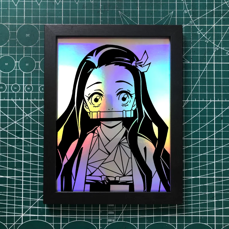 Cartoon Anime Demon Slayer Colorful Laser Scratch Painting Handmade DIY Photo Frame Painting Desktop Ornament Christmas Gift