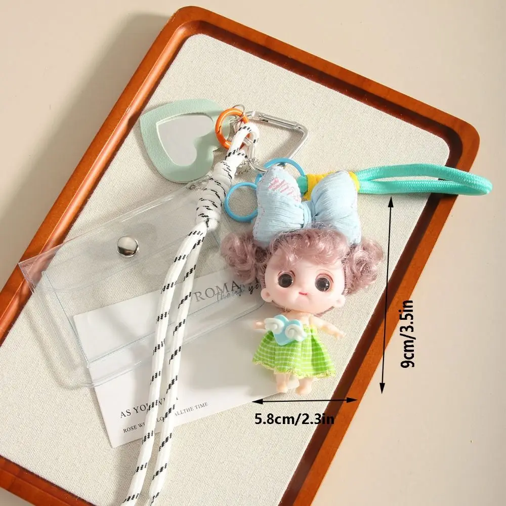 Portable Cartoon Doll Bag Pendant Plastic Colorful Card Holder with Mini Mirror Bag Charm