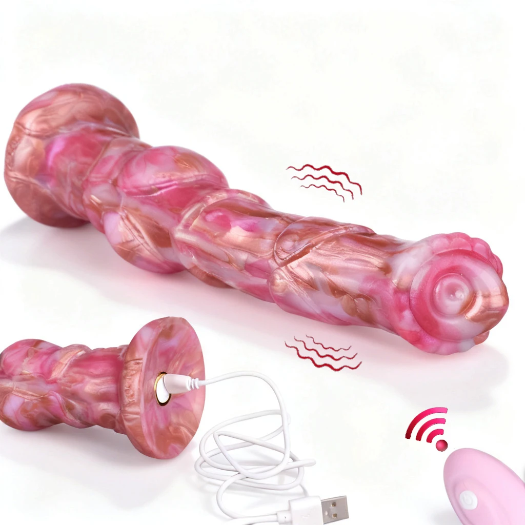 ELKKOST Red Silicone Knot Penis With Suction Cup Remote Control Fantasy Silicone Vibrator Prostate Massage Sex Toys For Adults