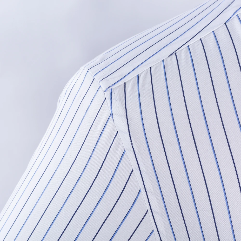 Men\'s Classic Long Sleeve Non-Iron Striped Dress Shirts Removable Collar Stays Formal Business Regular Fit Pure Cotton Shirt