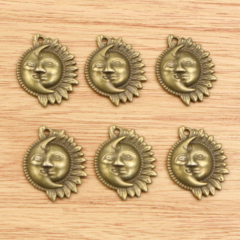 20pcs 16x20mm Antique Silver Plated Bronze Moon Sun Flower Charms Handmade Pendant DIY Jewelry Findings for bracelet necklace