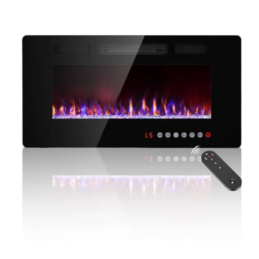 

36 inch Electric Fireplace Inserts for Modern Living Room Decor Recessed Fireplace Design Perfect for TV Stand Installation wit