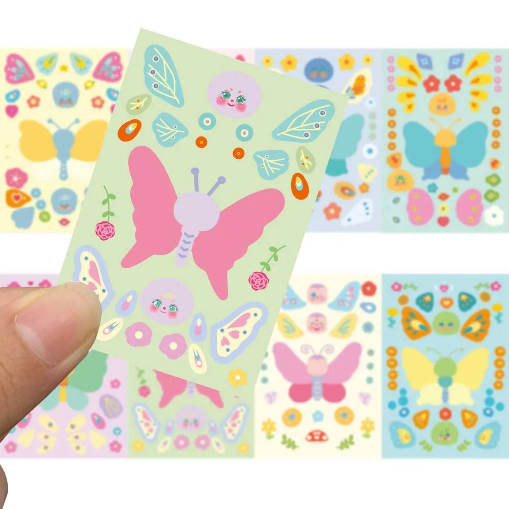 32Sheets Children DIY Puzzle Stickers Cartoon Colorful Butterfly Face Assemble Stickers Luggage Bike Phone Kids Boys Girls Toys