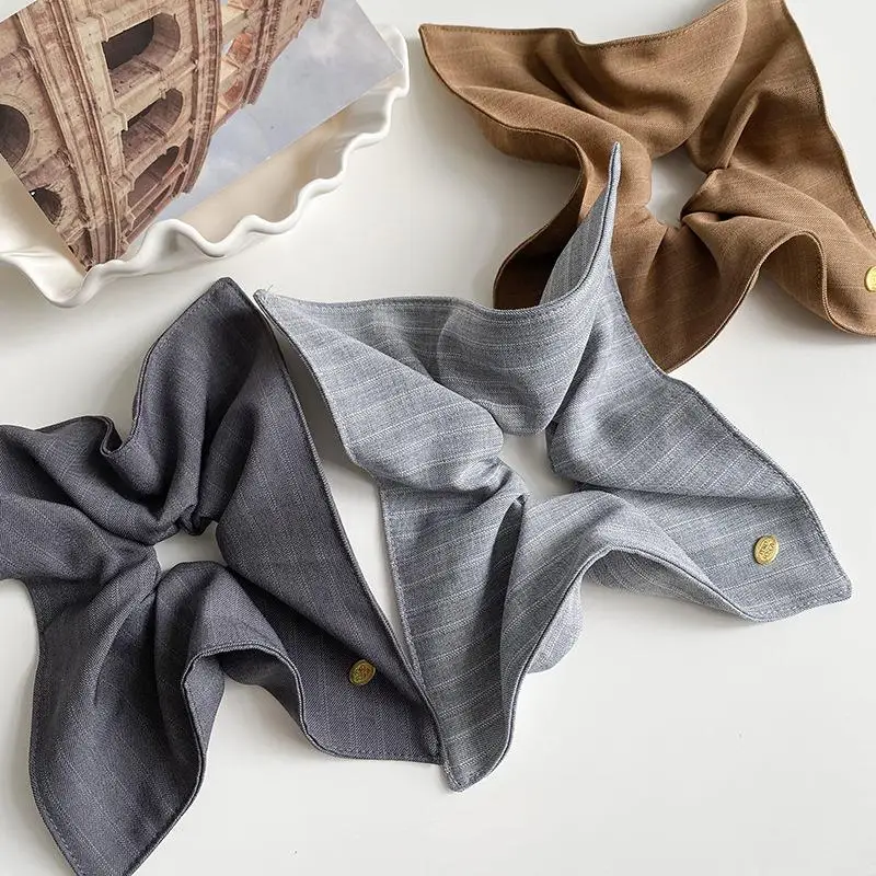 

Korean Striped Square scarf Scrunchie Large Elastic Hair band Female Niche Square Ponytail Holder Temperament Hair Accessories