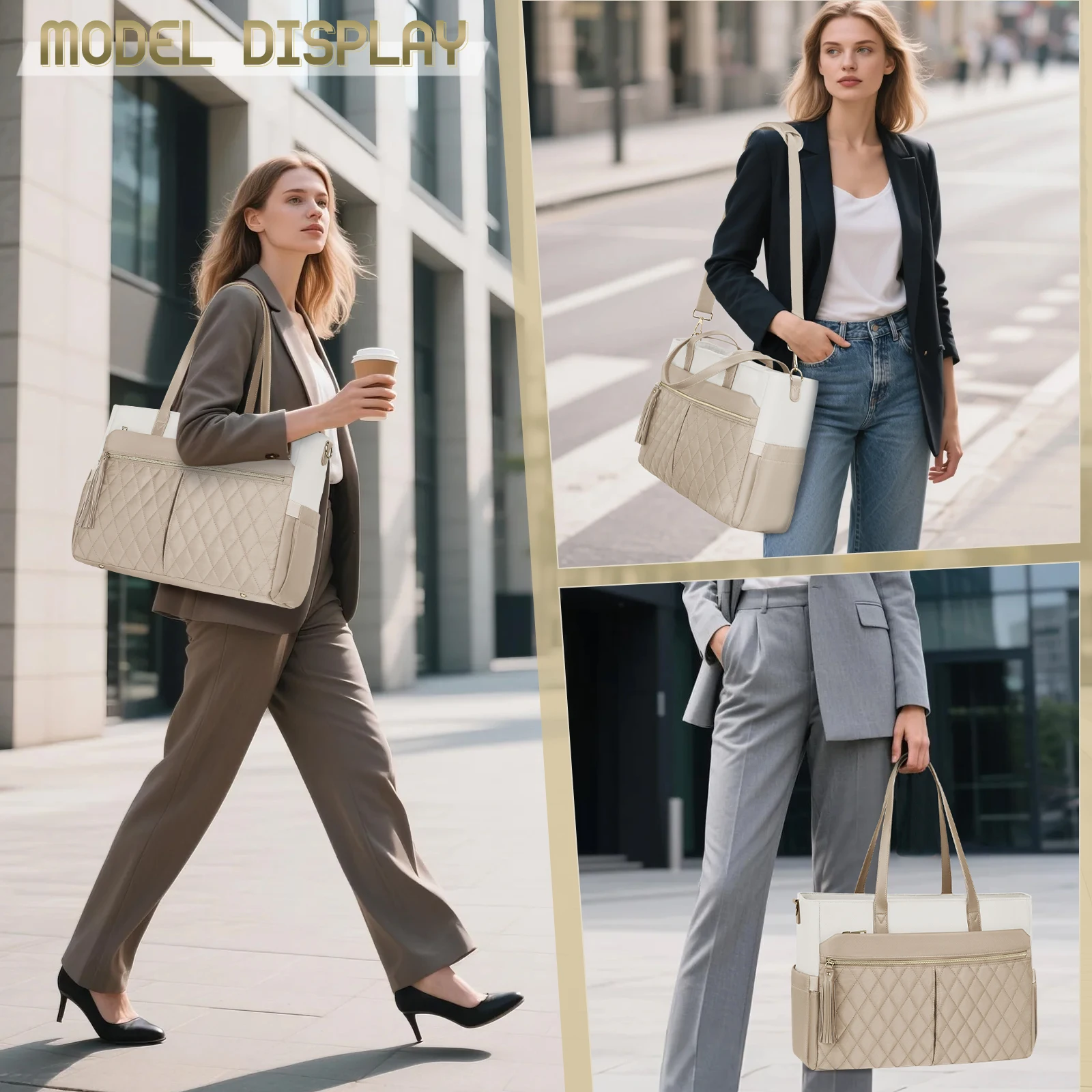 RAINSMORE Tas Laptop untuk Wanita 15.6 Inci Tas Tote Guru Perawat Tas Laptop Kerja Profesional Tas Messenger Komputer