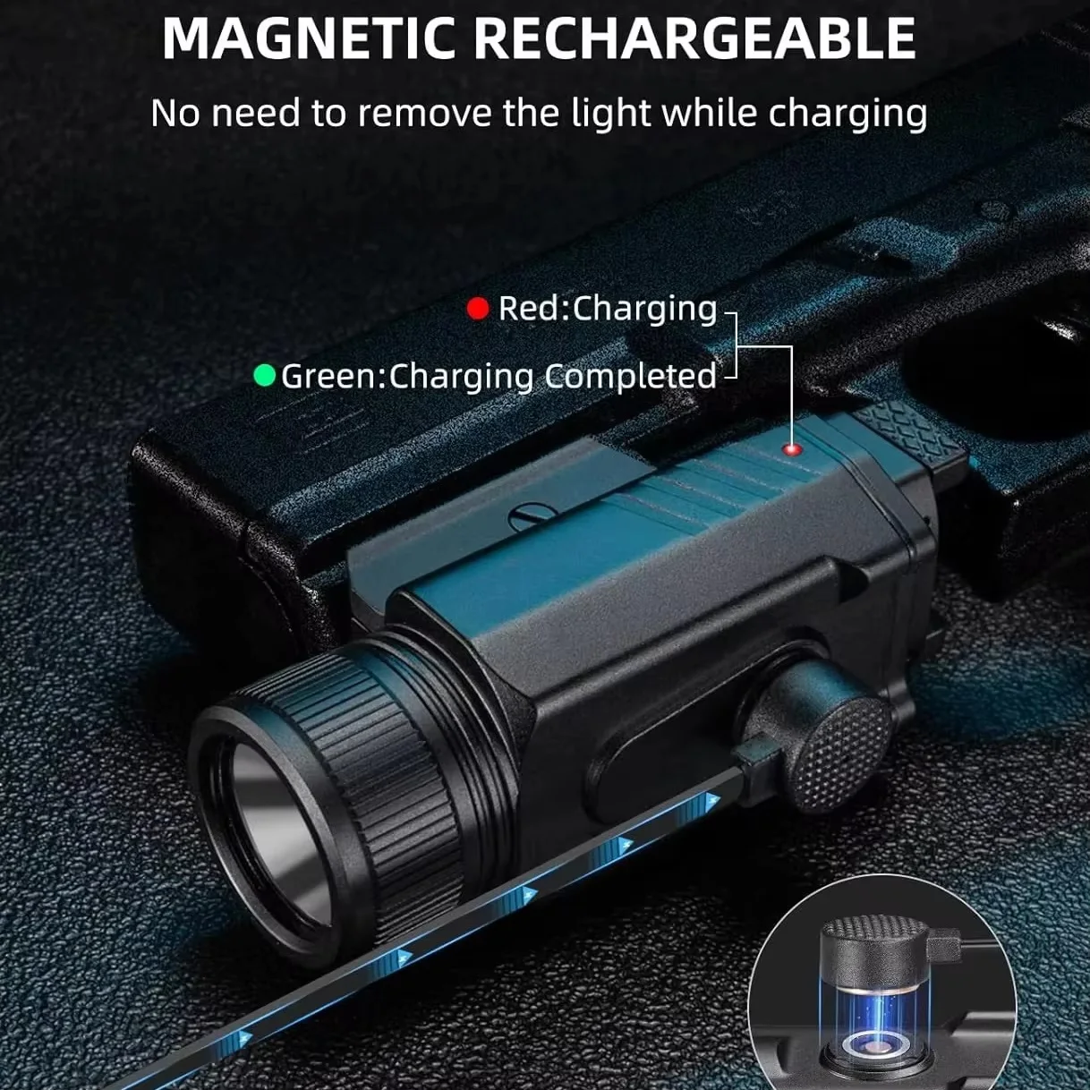 Richfire Professional Hunting Flashlight 2 in 1 White Light Laser 2000LM Magnetic Charging Tactical Gun Light with 20mm mount
