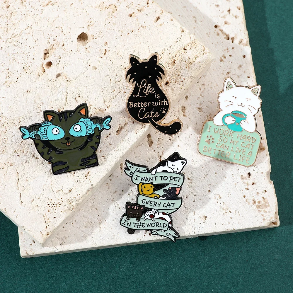 Niedliche Cartoon-Katze, schwarze und weiße Katze, Brosche, kreative Persönlichkeit, lustig, trendig, Kätzchen, Metalllegierung, Tropfabzeichen, Tasche, Kleidung, Anstecknadel – Detail 29