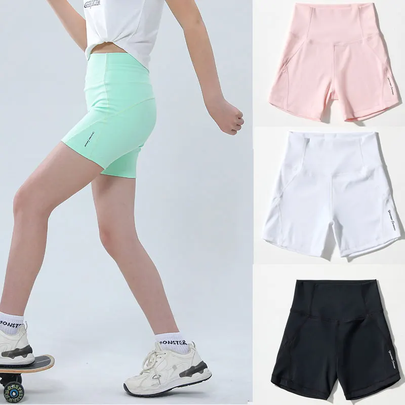 Girls Four-quarter Yoga Pants 2025 Summer High-elastic Sports Shorts for Kids High-waisted Slim-fit Children's Shark Shorts