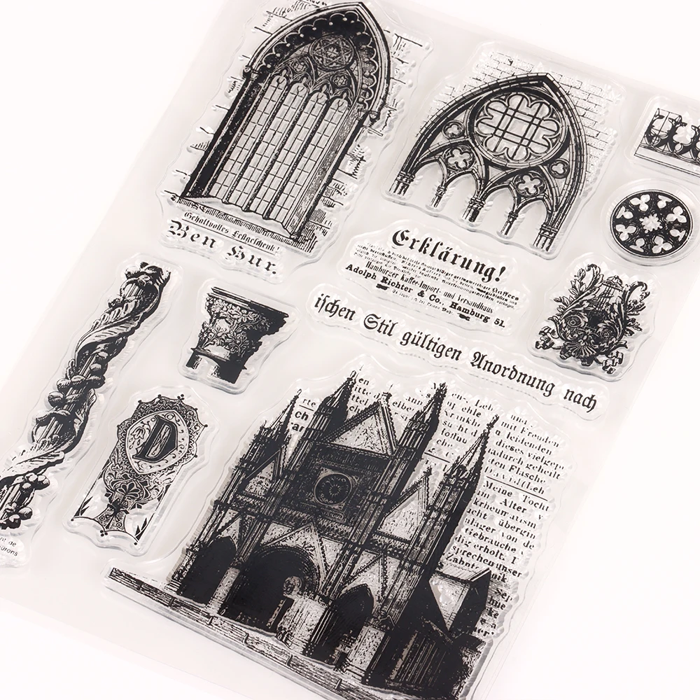 Vintage Gothic Architecture Series Clear Silicone Stamps Scrapbook Handbook DIY Journal Envelope Decorative Craft Rubber Stamps