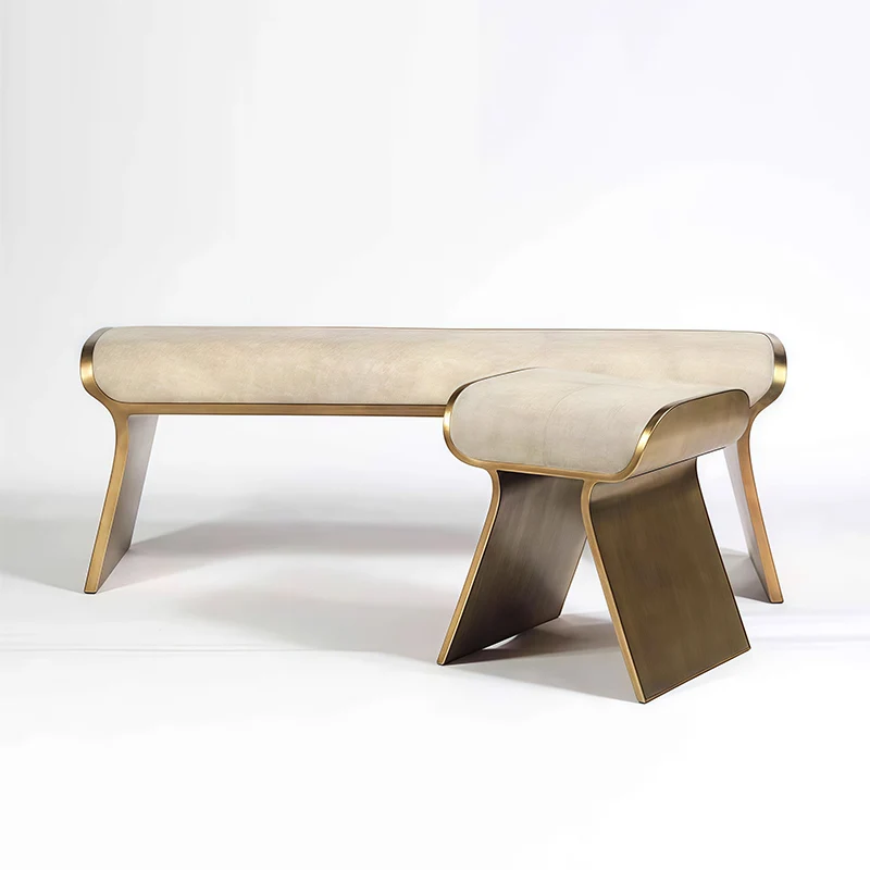 

High-end bedroom furniture modern style living room casual sofa stool leather stainless steel upholstered stool