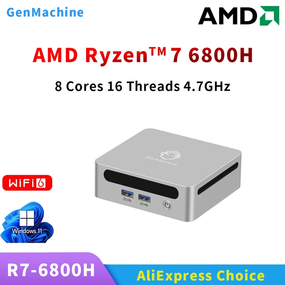GenMachine Ryzen 6600H 6600U 6800H Mini PC 3.2GHz-4.7GHz TDP 45W