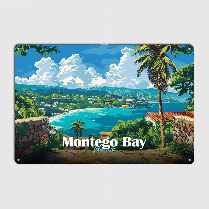 Montego Bay Jamaica Scenery Travel Poster Metal Tin Sign Indoor Outdoor Home Decor Bar Custom Posters Wall Room Decorations